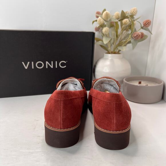 Vionic Finley Slip On Comfort Shoes Suede Loafers Syrah Red Women 9 NWB - Picture 3 of 11